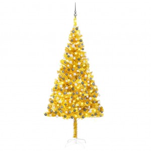 Árvore de Natal pré-iluminada com luzes e bolas de ouro 240 cm D