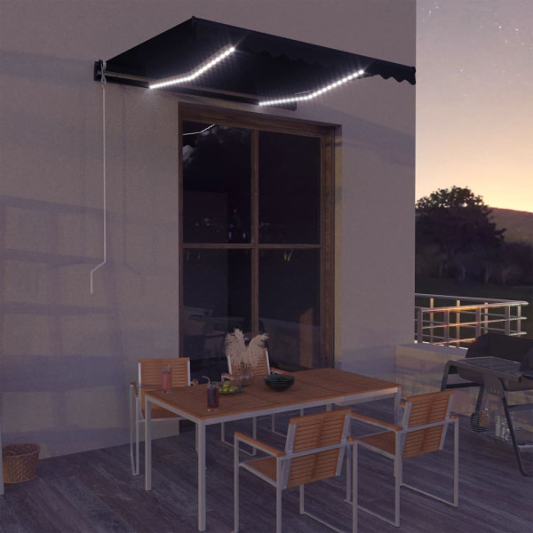 Toldo retrátil manual com LED cinza-antracita 300x250 cm D