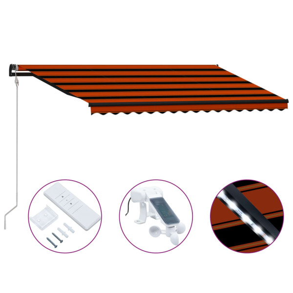 Toldo retrátil sensor de vento LED laranja marrom 400x300 cm D