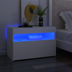 Mesita de noche con luces LED contrachapada blanco 60x35x40 cm D