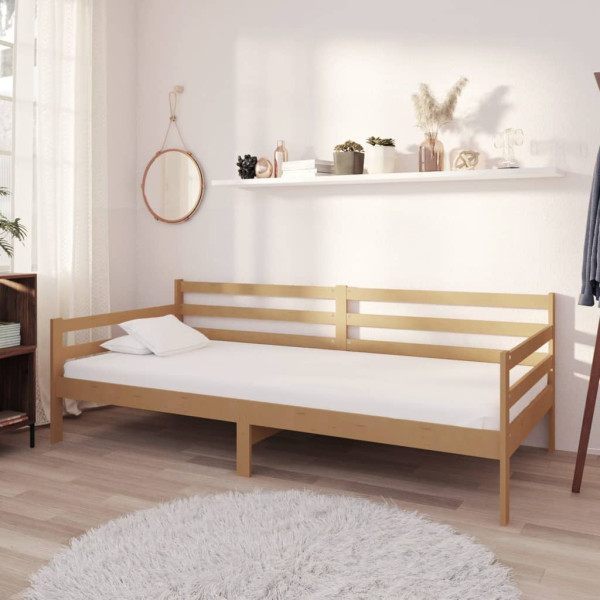 Sofá cama e colchão madeira de pinho maciço marrom mel 90x200 cm D