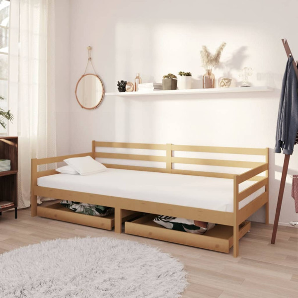 Sofá cama com gavetas madeira pinho maciço mel 90x200 cm D