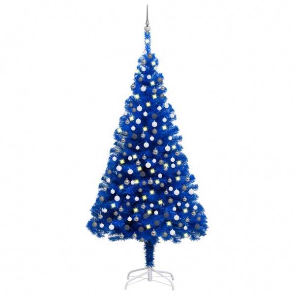 Árbol de Navidad preiluminado con luces y bolas azul 240 cm D