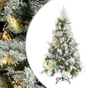Árbol de Navidad con nieve. luces LED y piñas PVC y PE 195 cm D