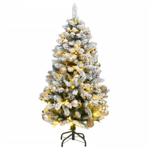 Árbol Navidad artificial con bisagras 150 LED y bolas 120 cm D