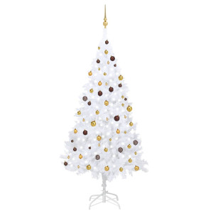 Árbol de Navidad preiluminado con luces y bolas blanco 240 cm D