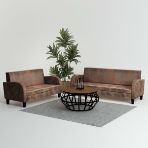 Conjunto de sofás 2 piezas ante artificial marrón D