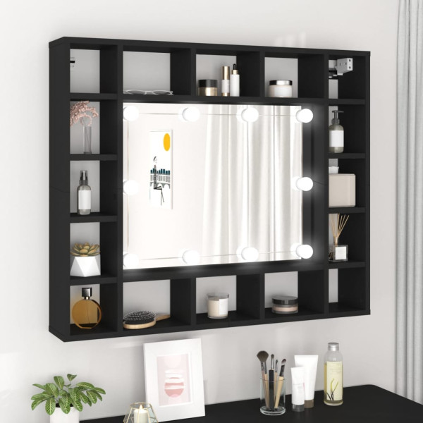 Mueble con espejo y luces LED negro 91x15x76.5 cm D