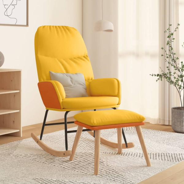 Cadeira de balanço com apoio para pés em tecido amarelo mostarda D