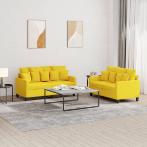 Juego de sofás con cojines 2 piezas tela amarillo claro D
