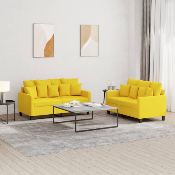 Conjunto de sofás com almofadas 2 peças de tecido amarelo claro D