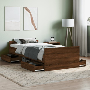 Estructura de cama con cabecero piecero roble marrón 100x200 cm D