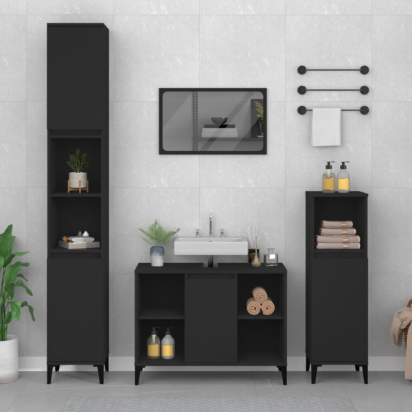 Armario para lavabo madera contrachapada negro 80x33x60 cm D