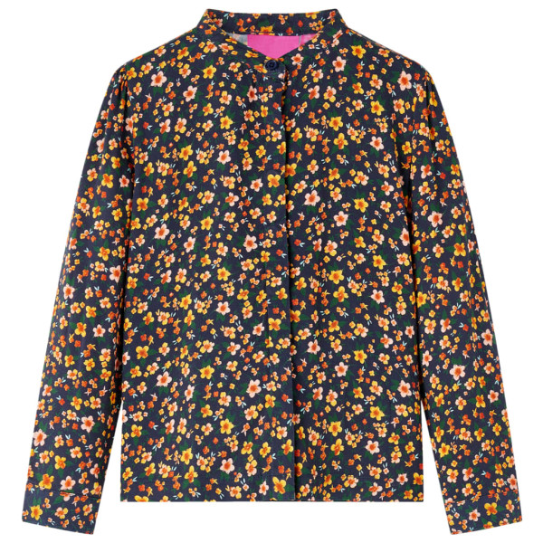 Camisa para niños con cuello mao estampado floral azul marino 140 D