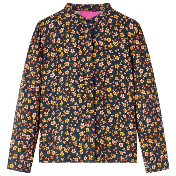 Camisa para niños con cuello mao estampado floral azul marino 104 D