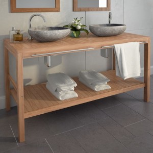 Mobiliário de lavatório toalha madeira de teca maciça 132x45x75 cm D