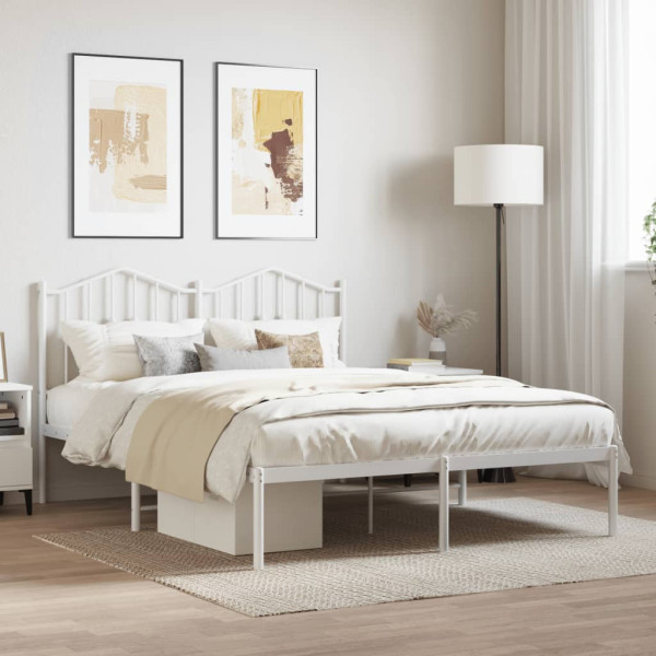 Estructura de cama de metal con cabecero blanca 140x190 cm D