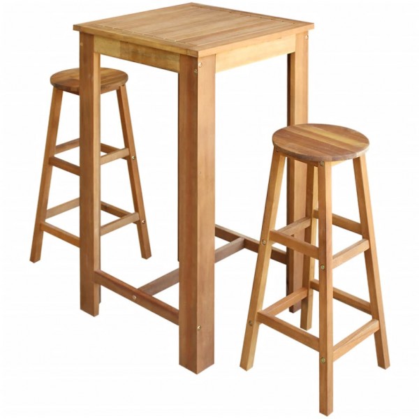 Set mesa de bar y taburetes 3 piezas de madera de acacia maciza Set mesa de bar y taburetes 3 piezas de madera de acacia maciza D