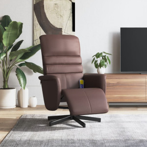 Assento de massagem reclinável com apoio de pés de couro sintético marrom D