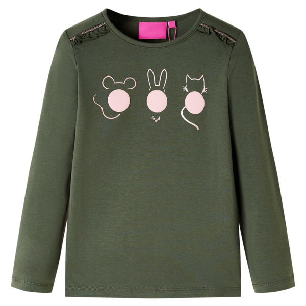 Camiseta para niños manga larga estampado de animales caqui 92 D