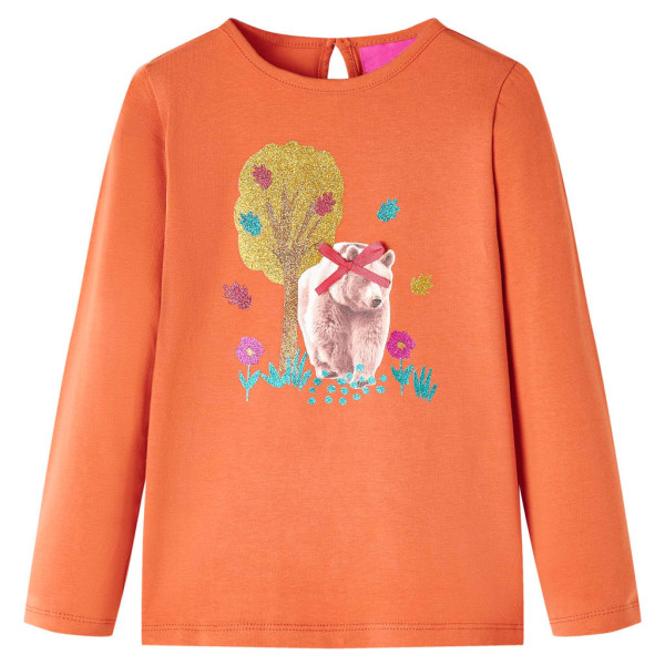 Camiseta de niños de manga larga estampado de oso naranja tostado 104 D