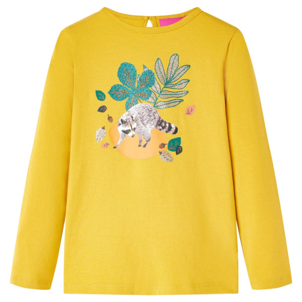 Camiseta para niños manga larga con estampado de animal color ocre 128 D