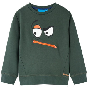 Sudadera para niños con estampado de cara verde oscuro 116 D