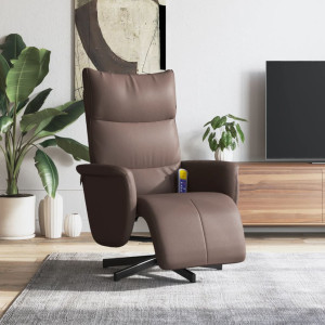 Assento de massagem reclinável com apoio de pés de couro sintético marrom D