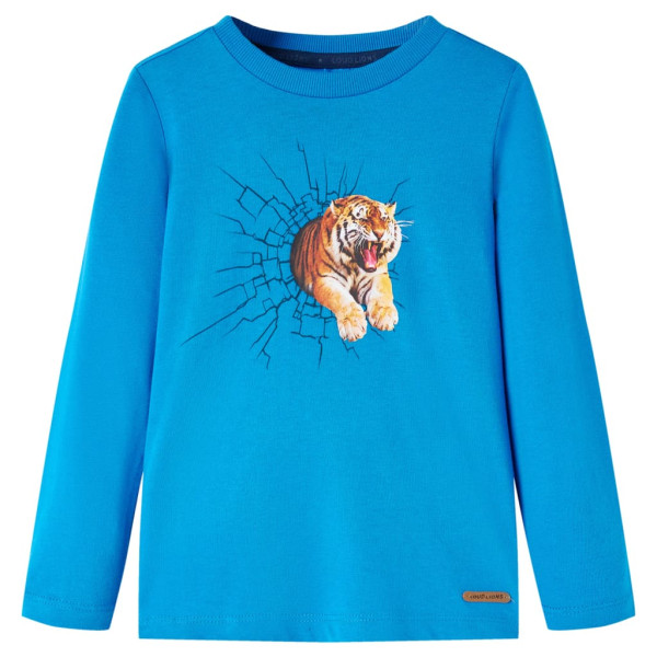 Camiseta de niños de manga larga estampado de tigre azul cobalto 92 D