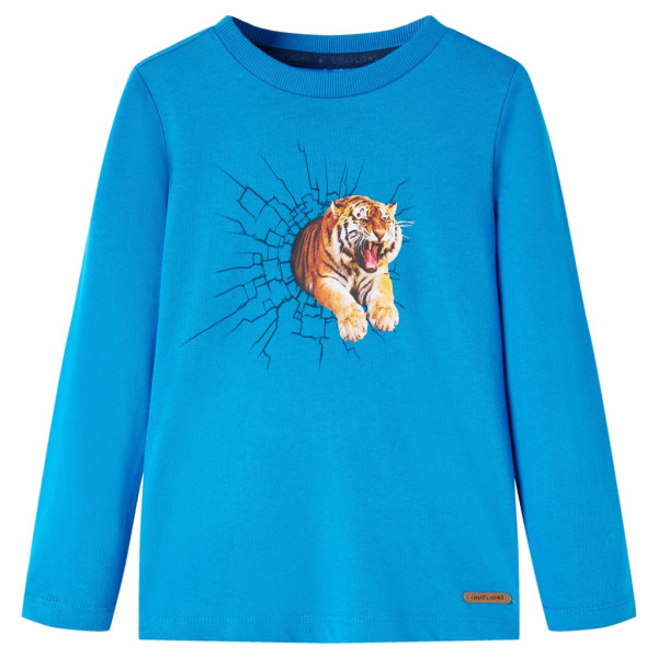 T-shirt de crianças de longa duração com tigre azul cobalto 116 D