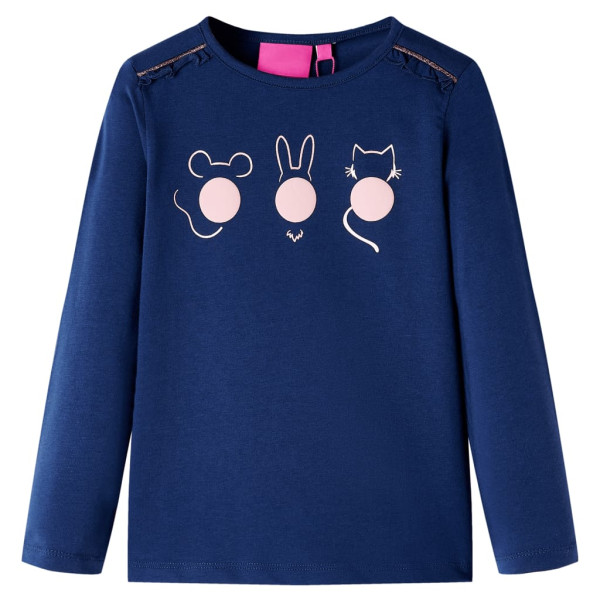 Camiseta para niños manga larga estampado de animales azul marino 128 D