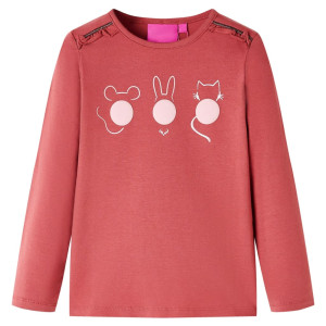 Camiseta infantil de manga comprida com estampa animal rosa bege 140 D