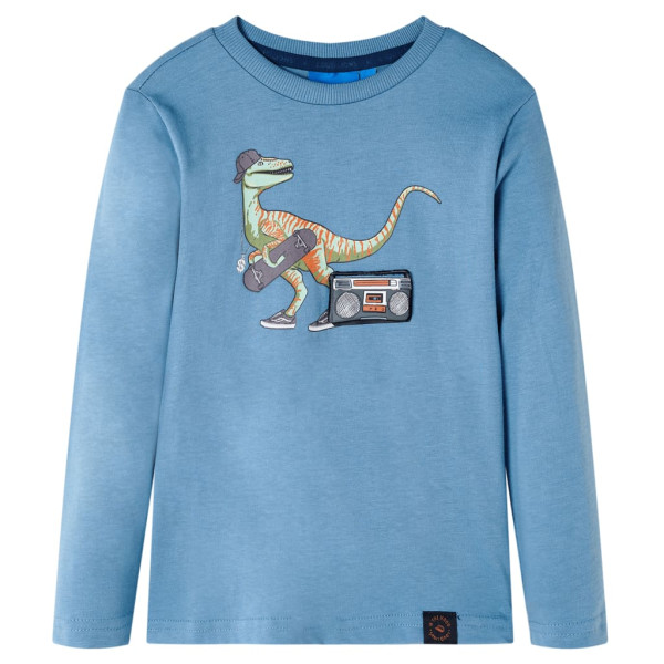 Camiseta de niños manga larga estampado de dinosaurio azul medio 92 D