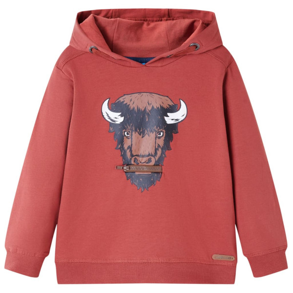 Sudadera con capucha para niños estampado de buey rojo tostado 92 D