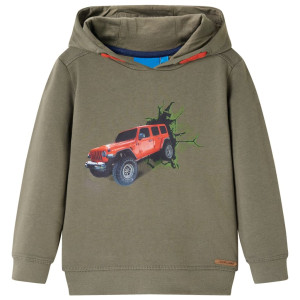 Sudadera para niños con capucha estampado todoterreno color caqui 116 D