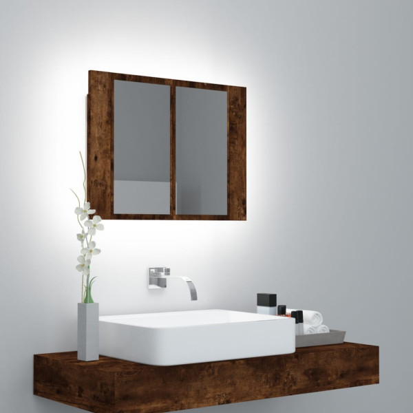 Armário com espelho LED madeira de carvalho fumado 60x12x45 cm D