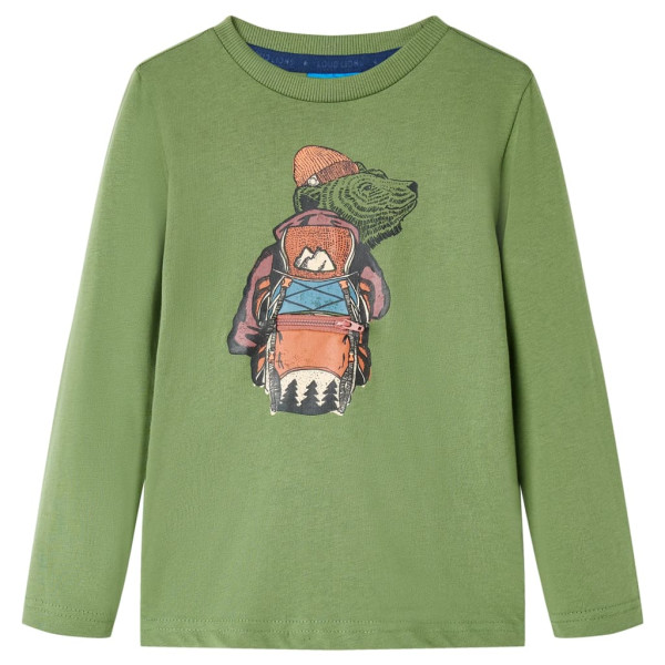 Camiseta de niños de manga larga con estampado de oso caqui claro 92 D