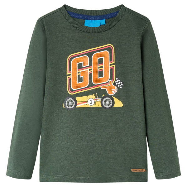 Camiseta niños manga larga estampado coche carreras verde oscuro 116 D