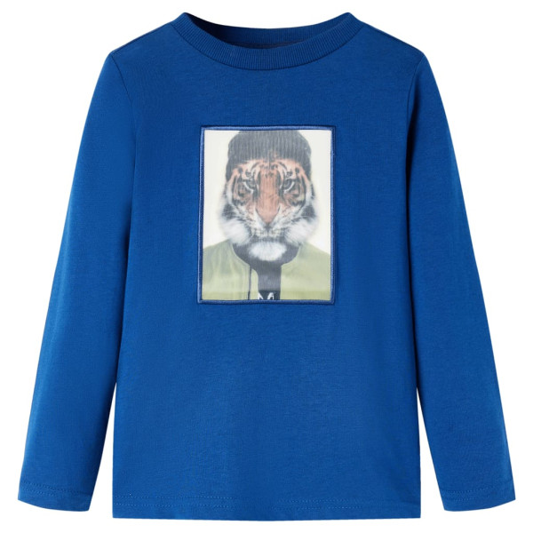 Camiseta de niños de manga larga estampado de tigre azul oscuro 140 D