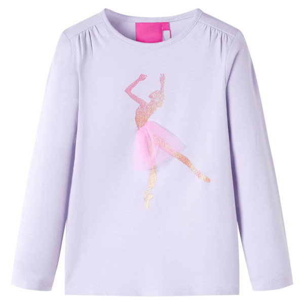 Camiseta para niños de manga larga estampado bailarina lila claro 128 D