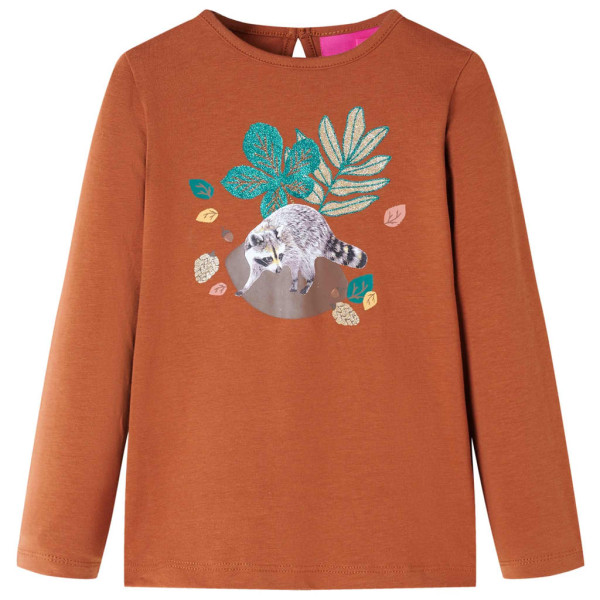 Camiseta infantil de manga comprida com estampa animal na cor conhaque 128 D