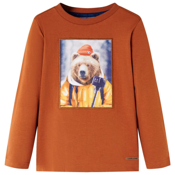 Camiseta de niños de manga larga estampado de oso naranja tostado 128 D