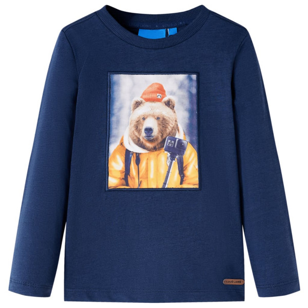 Camiseta para niños manga larga estampado oso azul marino melange 116 D