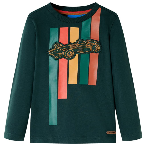 Camiseta niños manga larga estampado coche carreras verde oscuro 140 D