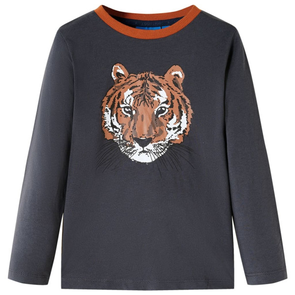 Camiseta para niños manga larga estampado de tigre gris antracita 92 D