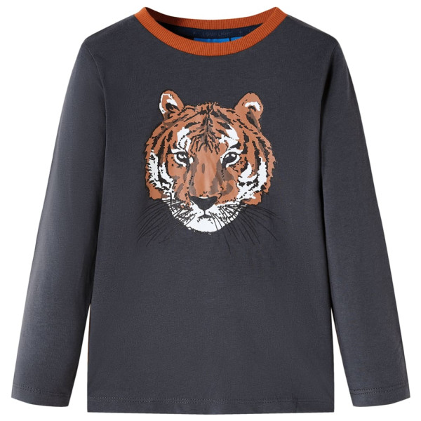 Camiseta para niños manga larga estampado de tigre gris antracita 116 D