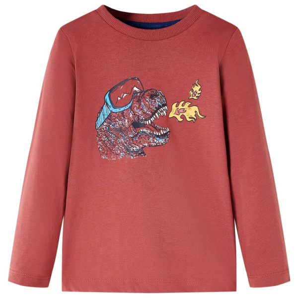 Camiseta para niños manga larga estampado dinosaurio rojo tostado 140 D