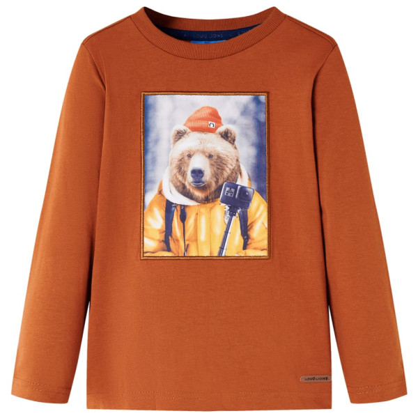 Camiseta de niños de manga larga estampado de oso naranja tostado 116 D