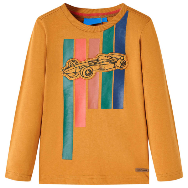 Camiseta de niños manga larga estampado coche carreras ocre oscuro 116 D