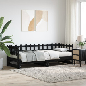 Sofá cama extraíble madera maciza de pino negro 2x(80x200) cm D